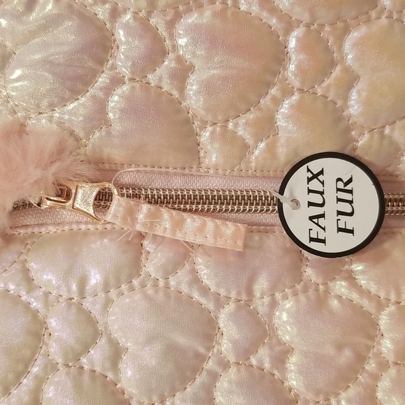 💕ROTHSCHILD Faux Fur Trimmed Quilted Heart Pram Blush Iridescent 3/6 Months NWT - Picture 6 of 11